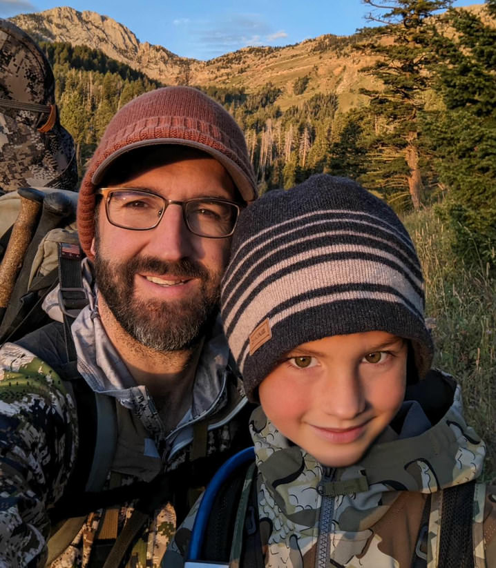 Jon Menezes, architectural photographer, with his son in the Montana mountains